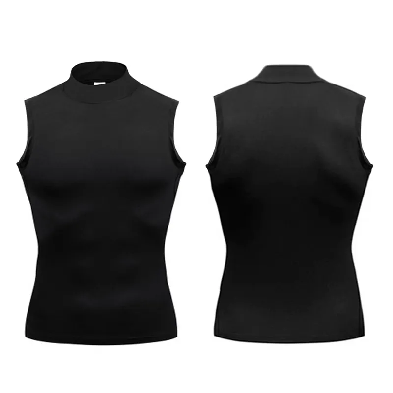 Training Exercise Sleeveless T-shirts Men Turtleneck Elastic Quick