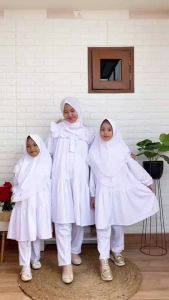 Setelan Baju Muslim Putih Anak Perempuan Set Celana Tunik Putih Anak Perempuan Cutetrik Tanpa Jilbab