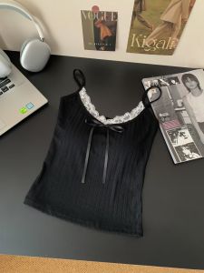 Áo Ba Lỗ Ren Gợi Cảm Pure Desire Dành Cho Nữ Áo Vest Dây Thắt Nơ Trang Trí Ngực Cố Định Lưng Đẹp Cotton Dáng Ôm Mùa Xuân 2025