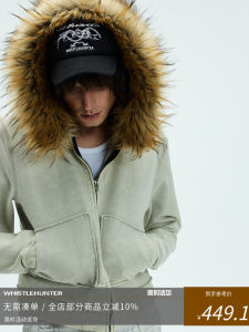 Whistlehunter Zhaang JunHao Detachable Fur Collar Slim Fit Washed Zipper Hoodie Youth Fashion Autumn Season Cardigan Style Garment