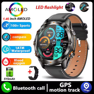 New Outdoor military Smart Watch IP69K 3ATM SWIM Waterproof Men 1.46" AMOLED BT Call 515mAh LED Flashlight Sports Smart Bracelet