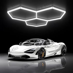 LED Hexagonal Garage Light Super Bright Commercial Light Tube DIY Shaped Light Grid Super Bright LED Ceiling Light for Garage Shopping Mall Barber Shop Beauty Salon