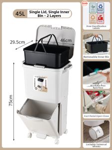 MMZECE | Wet and Dry Separation Classification Kitchen Trash Can Large Capacity