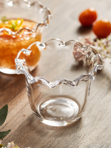 ชามแก้วขอบลูกไม้ ชามขนมหวาน ชามผลไม้ ชามโยเกิร์ต ชามน้ำตาล ชามน้ำหวาน ชามรูปร่างไม่สม่ำเสมอ ชามน้ำซุป ชามรูปทรงไม่สม่ำเสมอ