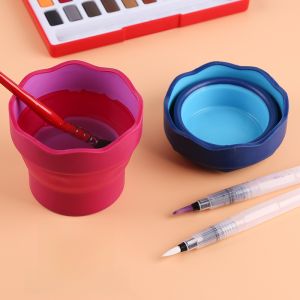 Portable Folding Water Cup Calligraphy Brush Washing Cylinder Acrylic Watercolor Paint Tub Small Size Art Drawing Supplies