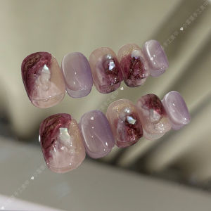 Handmade Gradient Pearl Mica Cats Eye Wearable Nail Art Tips Short round Shape Normal Size Basic Packaging from Mainland China