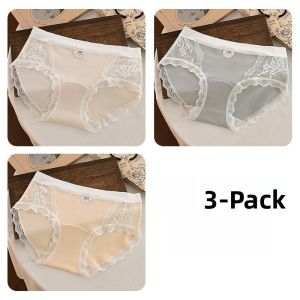Miiow | Pure Cotton Antibacterial Lace Underwear Womens Mid-Waist Seamless No Butt Squeezing Youth Triangle Panties Cat Human Style
