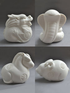 12 Zodiac Ceramic Decoration Full Set White Rat Cow Tiger Rabbit Dragon Snake Horse and Sheep Monkey Chicken Dog Pig Zodiac Cute Small