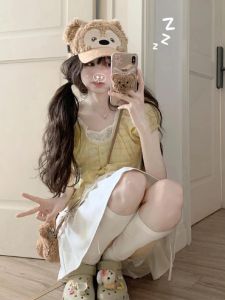 Summer Clothes Matching a Set of Small Korean Sweet Girl Wear Miu Li Miu Air Dress Preppy Style Suit