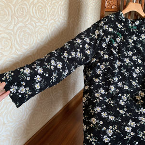 Chic Chinese Style Cotton Velvet Dress with Button Detail Loose Fit Midi Length Casual Wear for Women Autumn Winter Fashion