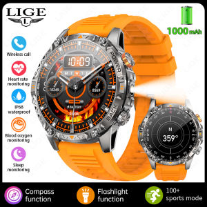 LIGE | LIGE New Outdoor 1000mAh Battery GPS Tracker Smart Watch Men 3ATM Waterproof BT Call 1.7inch Large Screen Flashlight Smartwatch