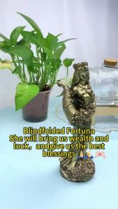 Blindfolded Fortuna Statue For Business Ancient Greek Roman Goddess of Fortune Vintage Golden Luck Decor for Home&Office