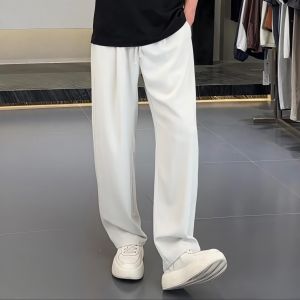 Laid-back Mens Summer Thin Ice Silk Casual Pants Loose Straight Leg Long Trousers Comfortable Breathable Lightweight Fashionable