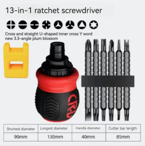 Obeng Ratchet Fungsi Ganda Set 13 Buah/Tipe Silang Kepala Ganda/Fungsi Teleskopik Obeng