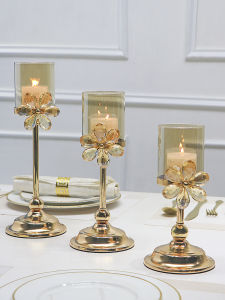 Luxury Golden Crystal Candle Holder Romantic Atmosphere Decoration Props Home Decor Alloy Material European Style Block Candle