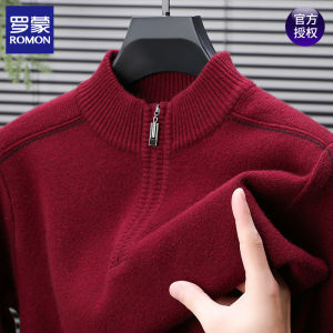 Romon Mens Knitted Sweater Half Zip Casual Business Mid-Collar Solid Color Base Shirt Autumn Winter New Style Fashion City