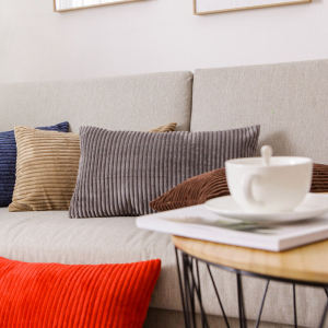Pure Color Corduroy Rectangular Chair Backrest Pillow Car Cushion Bed Head Pillow Case Home Decorative Pillow without Core