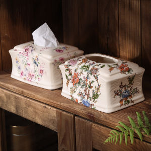 American Style Ceramic Tissue Box Living Room Luxury Drawstring Box European Creative Vintage High End Decoration Accessories