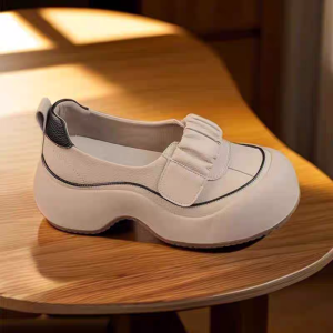 รองเท้าส้นแบนแบบสวมสำหรับผู้หญิง ส้นหนา ทรงหัวมน ทรงหัวมน ด้านในทำจากหนังไบ ทรงหัวมน พื้นยาง กันลื่น ฤดูใบไม้ผลิและฤดูใบไม้ร่วง