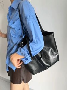 Large PU Leather Commuter Shoulder Tote Bag Shopper Minimalist