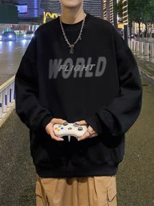 ผู้ชาย โอเวอร์ไซส์ เสื้อฮู้ด แขนยาว ผ้าขนแกะ ซับในหนา ผ้าฝ้าย คอกลม เสื้อสเว็ตเชิ้ต ลำลอง แฟชั่นเยาวชนที่สะดวกสบาย ฤดูใบไม้ร่วง ฤดูหนาว