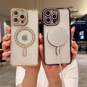 Ốp lưng Đính Đá Lấp Lánh hỗ trợ sạc không dây Siêu Đẹp cho iPhone 16 Pro Max 15 Pro Max 14 Pro Max 14 Pro 13 Pro Max 12 Pro Max 11 Pro Max