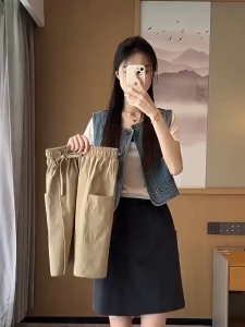 裙裤女高腰显瘦宽松大码休闲百搭防走光中长款 Kulot Pendek Ringkas