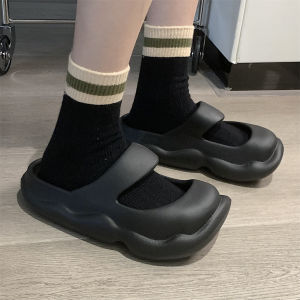 Mary Jane Hole Shoes Women Summer Latte Color Heightening Thick Bottom Big Head White Shoes Nurse Sandals Slip-On Hollow out Flat Heels