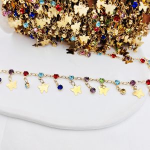 สร้อยคอ Zircon Butterfly Chain DIY ลูกปัดหยดน้ำ ต่างหู สร้อยคอแว่นตา สีทองแดง กิ๊บติดผม เครื่องประดับ