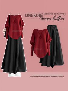NUMEN BUTTON | Large Size Leisure Set Women Sweater And Wide Leg Pants For Autumn Winter