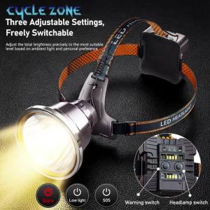 CYCLE ZONE | Powerful TYPE-C Rechargeable Headlamp Head Flashlight Outdoor Camping Fishing Climbing Working Head Torch Portable Headlight