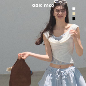 OAKMOO Slim Fit T-Shirt with Embroidered Plaid Knitted Splice Short Top V-Neck Cool Feeling Summer Fashion Ladies Tee