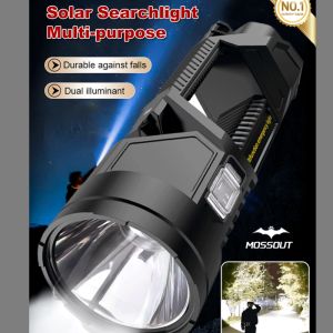 【大功率手电筒】Home Solar Portable Outdoor Bright Super Bright Rechargeable Long Range Searchlight Flashlight【现货库存】