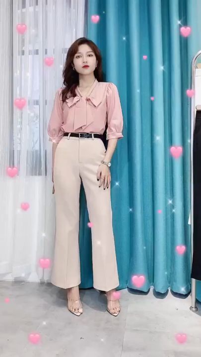 💥[A025] Áo sơ mi kiểu nữ kate lụa tay lửng CỘT NƠ CỔ siêu xinh và thanh ...