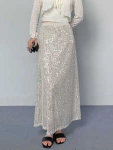 Glitter Skirt New Arrival High Waist Slim Looking Mid Length Long Length A- line Sheath Skirt