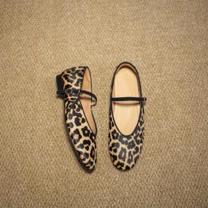 Queen of Thorns Leopard Print Flat Shoes round Toe V-Notch Mary Janes Soft Bottom Single Womens Shoes Fashionable Retro Style