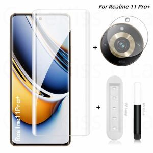 Anglias Glass For Realme 11 Pro Plus Glass Full Glue Curved Screen Protector Camera Lens Tempered Film for realme 11 10pro + HD glass