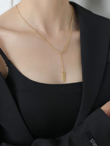 สร้อยคอไททาเนียมสไตล์เกาหลีสำหรับผู้หญิง สร้อยคอแบบโซ่กระดูกไหปลาร้า โลหะผสม โซ่ยาว 21 ซม. ไม่มีเพชร