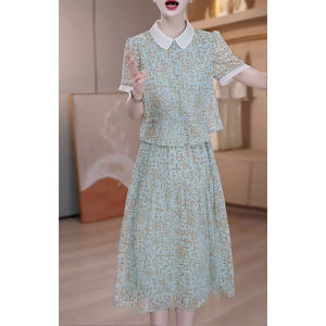 GUBODUO | Short Sleeve Collared Faux-layered Flower Print Dress