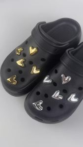 10/20PCS Shoe Charms Set Gold Silver Electroplated Heart-shaped Design Shoe Decora Buckle for Sandals Clogs DIY Accessories Gift