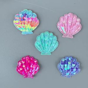 1Pcs 45*45mm Shell Appliques with Sequins Embroider Patches for Clothes Hat Sewing DIY Headwear Hair Clips Decor Accessories