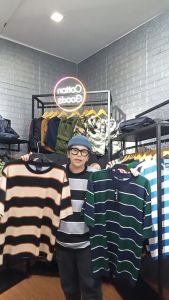 Cotton Goods Kaos Striped Oversized Twill Spandex Garis Tiga Warna