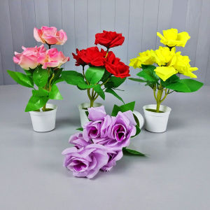 Azgalery PBP112 / Tanaman Hias Plastik Pot Bunga Mawar Buatan Ornamen Hiasan Cantik Pajangan Sudut Ruangan Rumah Artificial Roses Flower Dekorasi / COD