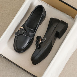 Soft Bottom Work Shoes Womens Black British Style Fall New Flat Bottom Bean Bean Loafers Cowhide Leather Fashion Single Shoes