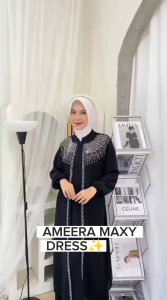 Gamis Jumbo Terbaru Ameera Dres Crinkle Mix Ceruty Babydoll Aplikasi Mutiara Swarosky M L XL XXL 3XL Dress Kondangan Wanita Elegan Resleting Depan Busui Friendly Baju Muslim Remaja Kekinian