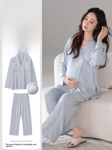 Miiow | Cat Lady Summer Sleepwear Set With Built-in Bra Pads Long Sleeve Pants Womens Home Clothes V-neck Polyester Blend Comfortable