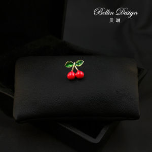 Red Cherry Mini Pin Brooch Fashion Accessory Anti-Light V-Neck Shirt Decorative Cute Japanese Style Fruit Patterned Women's Pin