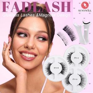 SUNYWILL 1 Pair Magnetic Fake Eyelashes With Clip Reusable Natural 4 Pieces 3Mangets Eyelash No Glue