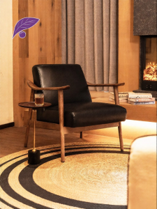 PURPLE LEAF | Retro Modern Minimalist Leather Single Chair Solid Wood
