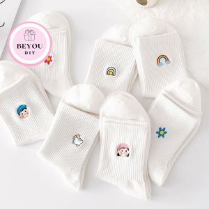 Tất Vớ Nữ Cổ Cao Trắng Vải Cotton Co Giãn Thời Trang BEYOU